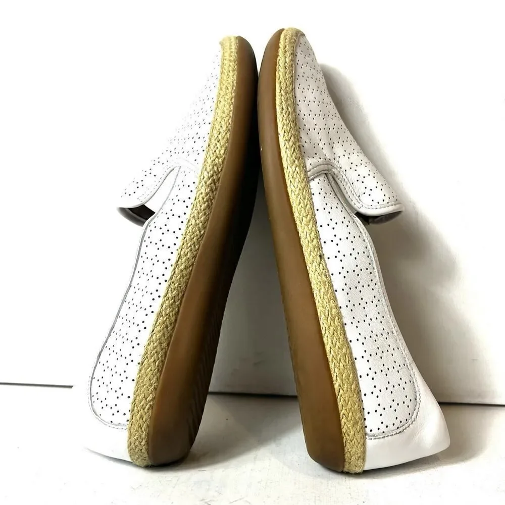 Clarks Collection Women 10M Comfort Casual White Leather Espadrille Slip On Flat